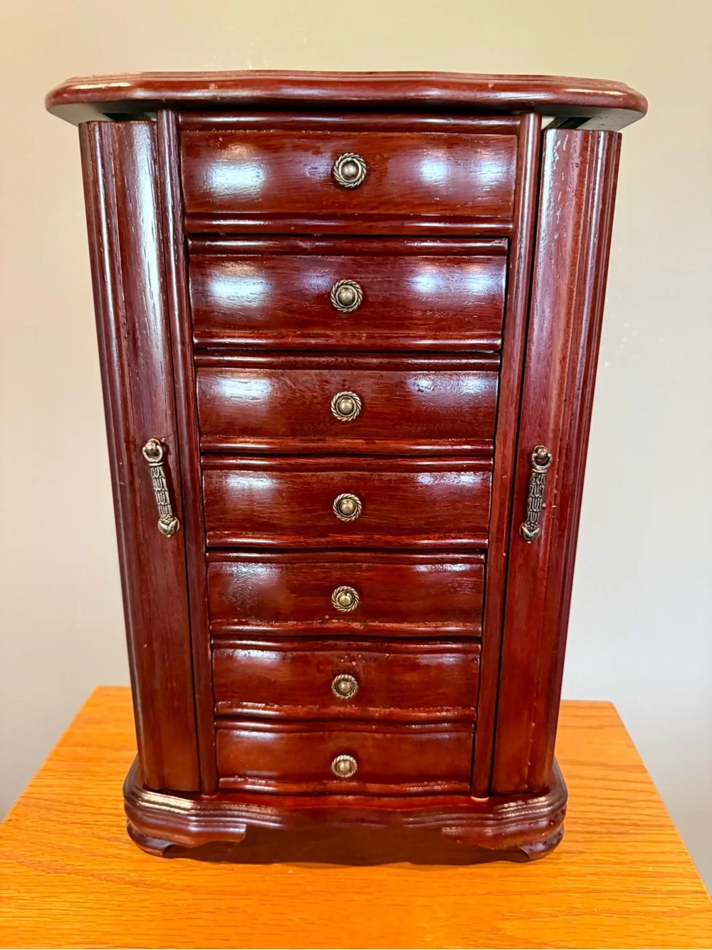 Vintage-Style Wooden Jewelry Box / Armoire Cabinet with Mirror